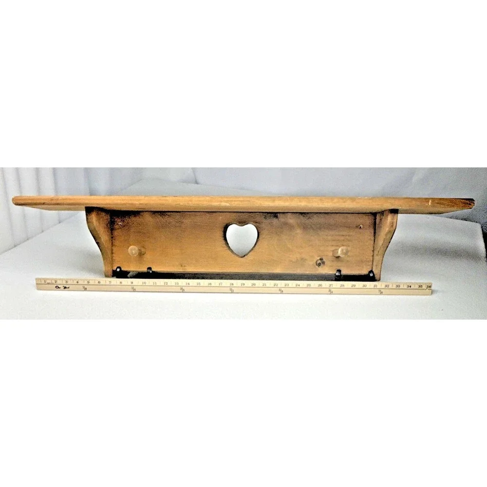 Wood Heart Wall Shelf Peg Rack Primitive Country Farmhouse Rustic 36